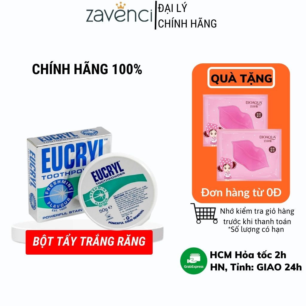 Bột trắng răng - kem đánh răng EUCRYL combo thơm miệng chống ê buốt 50g - ZAVENCI Official