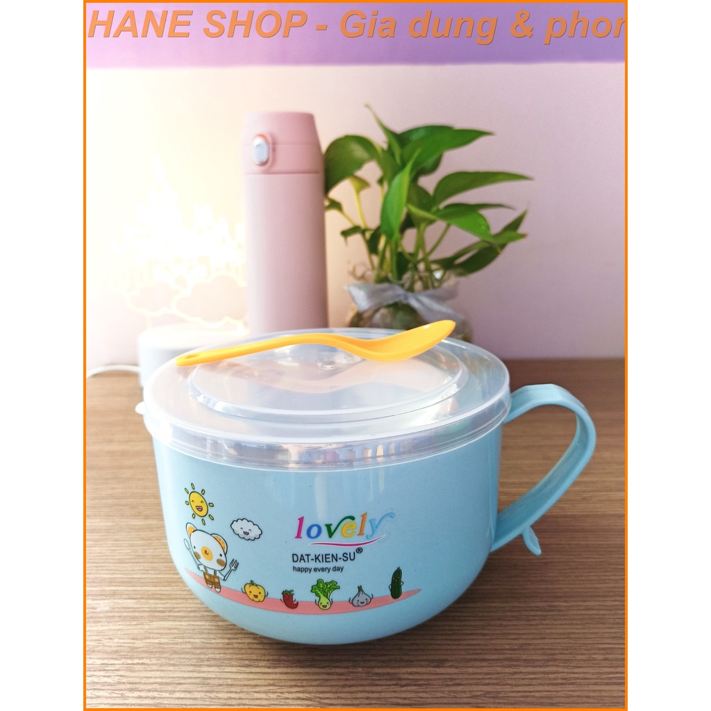 [Chọn màu]Ca ăn mì_/ Tô giữ nhiệt có nắp và quai cầm chống nóng tiện dụng size 14cm hình hoạ tiết xinh xắn nhiều màu