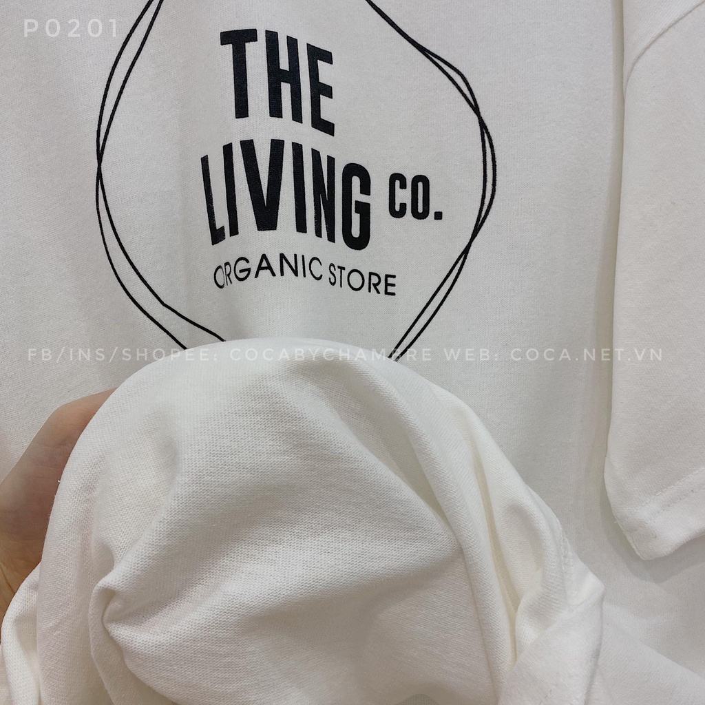 [P0201] Áo thun áo phông unisex in vòng tròn THE LIVING form rộng vải cotton mặt lông dày(Có sẵn/Ảnh thật)