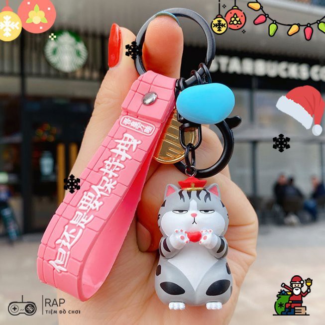 Móc khoá chó mèo quàng thượng biểu cảm đáng yêu bắn tym nhảy múa mặc váy dùng làm quà tặng, phụ kiện dây treo balo