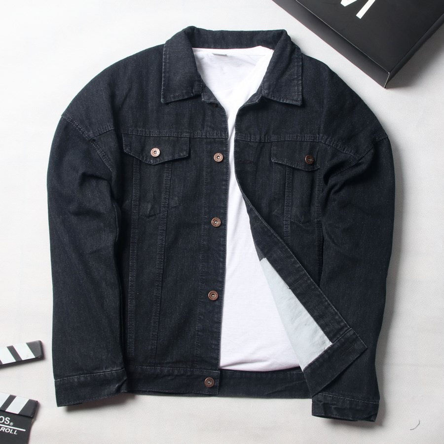 Áo khoác jeans đen nam nữ dáng rộng , form unisex , vải bò không phải màu phù hợp cho học sinh sinh viên