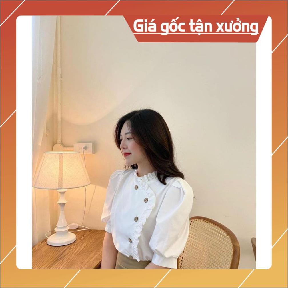 [Hàng Chất Lượng] Áo Cổ Trụ Bèo Nút Gỗ Cài Lệch (TRẮNG) | BigBuy360 - bigbuy360.vn