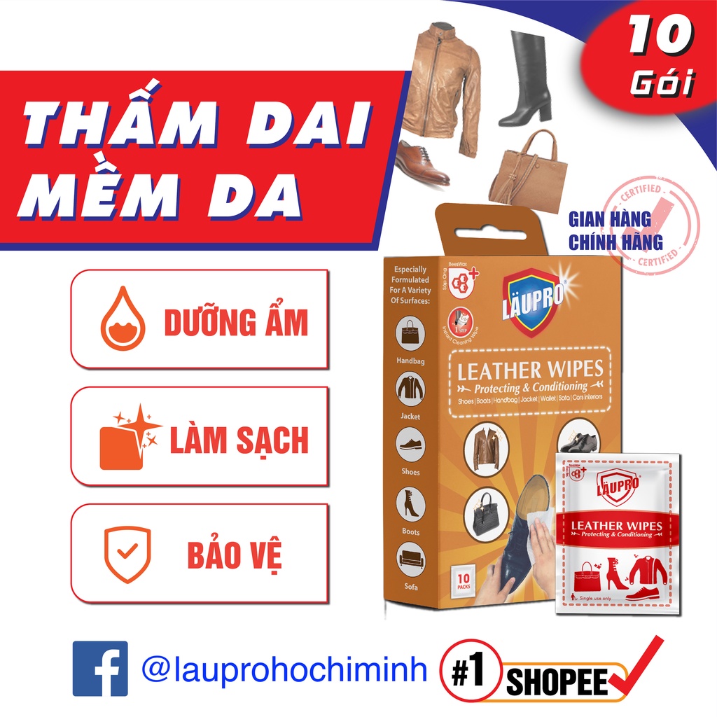Khăn Ướt LAU DƯỠNG ĐỒ DA LAUPRO | Sofa, Ô tô, Áo khoác, Phụ Kiện Đồ Da