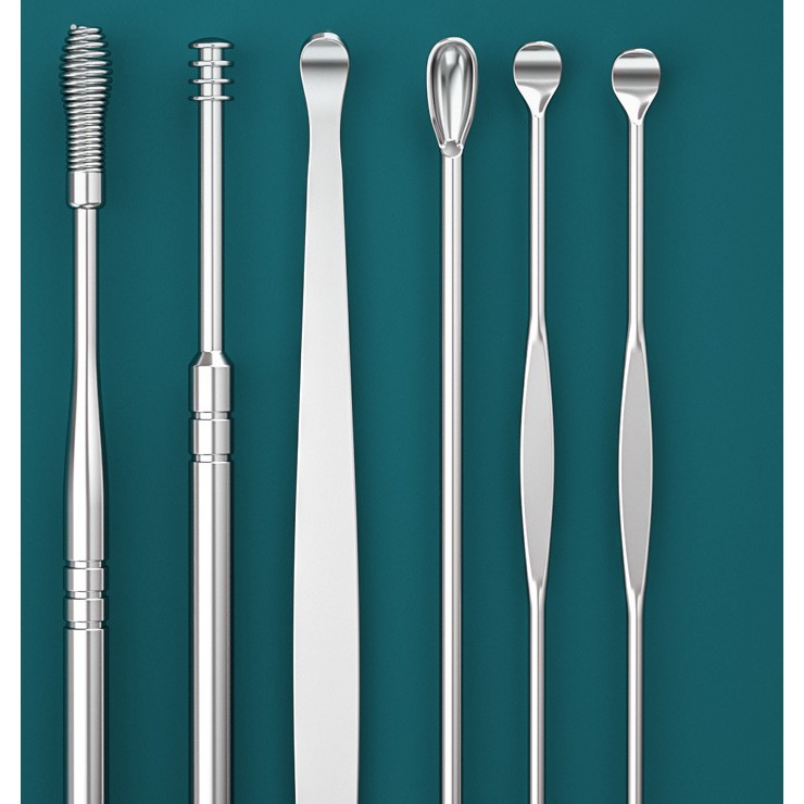 Bộ 6 Dụng Cụ Vệ Sinh Tai Ngoáy Tai Cao Cấp Hộp Trụ Thép Không Gỉ Cho Gia Đình - Dumi Shop