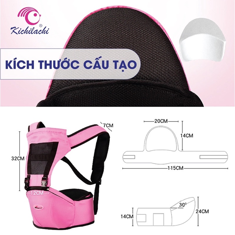 Địu Ngồi Trẻ Em Cao Cấp Kichilachi - Siêu Mềm Thoáng Khí 4 Tư Thế Cho Bé!
