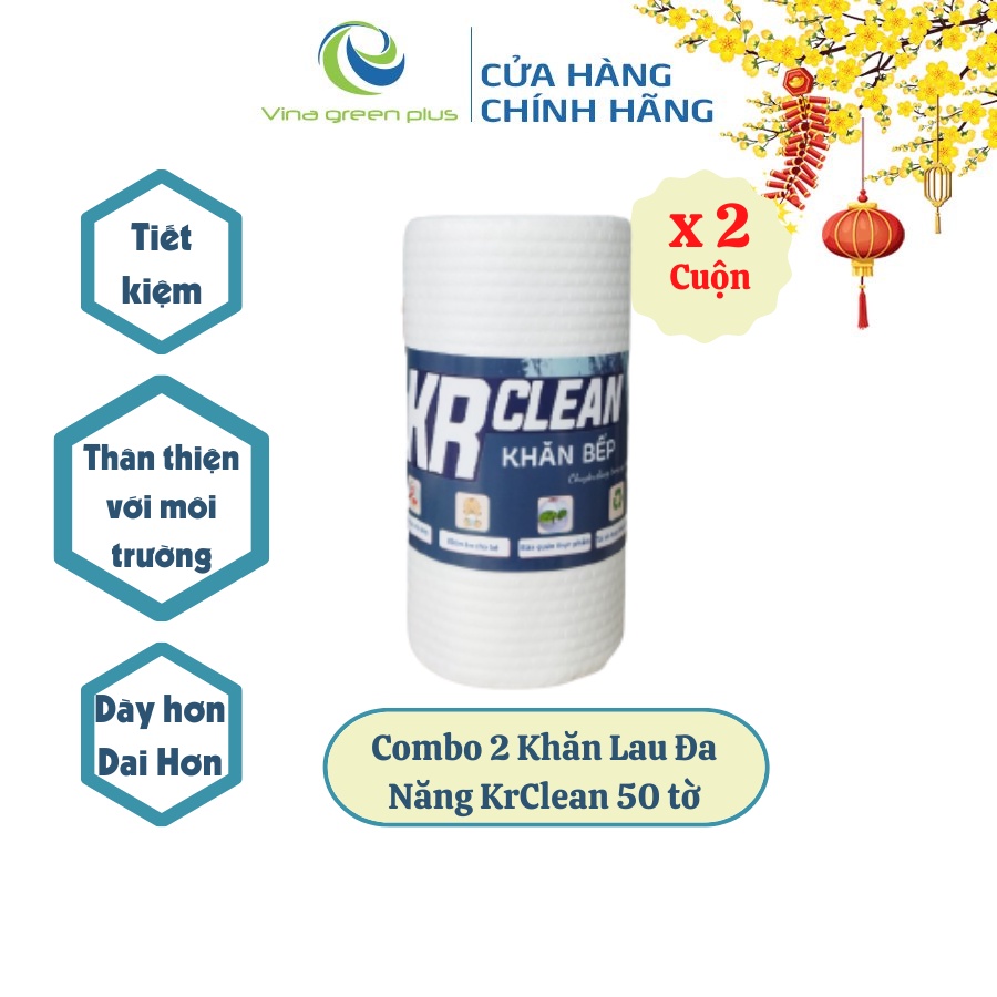 Combo 2 cuộn khăn lau đa năng KrClean 50 tờ tái sử dụng, khăn lau bếp siêu rẻ