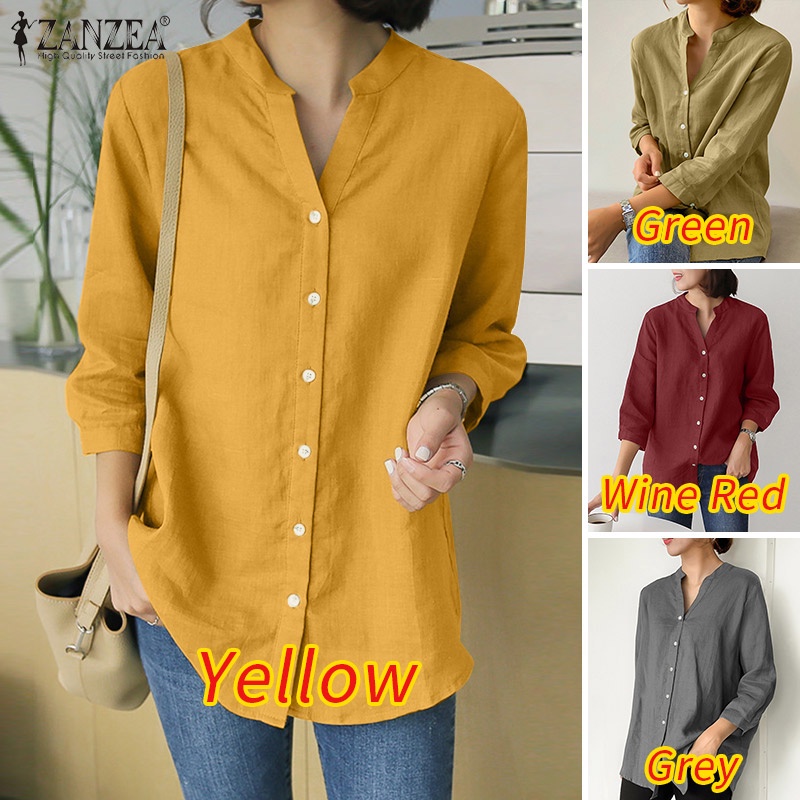 Áo Sơ Mi Tay Lửng 3 / 4 Thời Trang Nữ ZANZEA