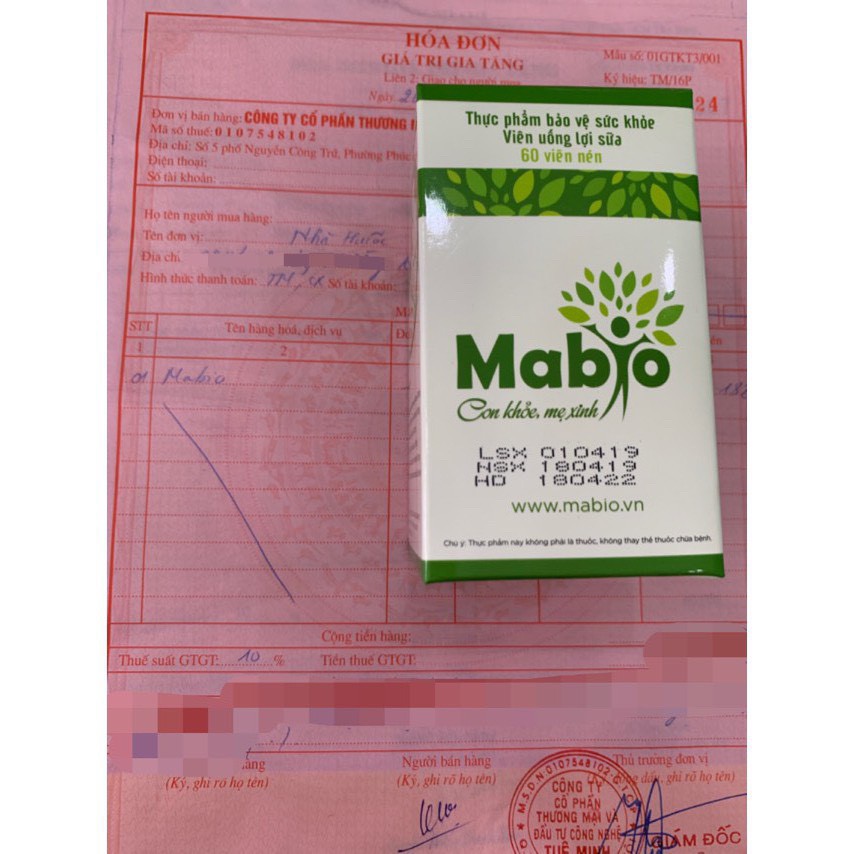 Viên uống lợi sữa MABIO - Giúp nâng cao chất lượng và số lượng sữa mẹ Lọ 60 Viên