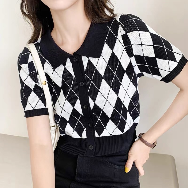 [Ảnh thật/Video]Áo len mongtogi hình quả trám Áo len cổ polo phong cách cổ điển sang chảnh