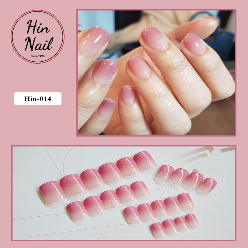 Bộ 24 móng tay giả hồng phấn Hin Nail móng giả vuông kèm keo dán