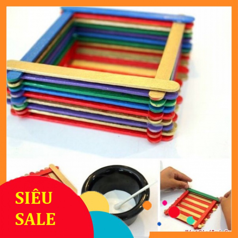 [Sale] Set 50 Que Kem Gỗ Nhiều Màu, Que Đè Lưỡi Làm Mô Hình, Đồ Chơi, Đồ Dạy Học