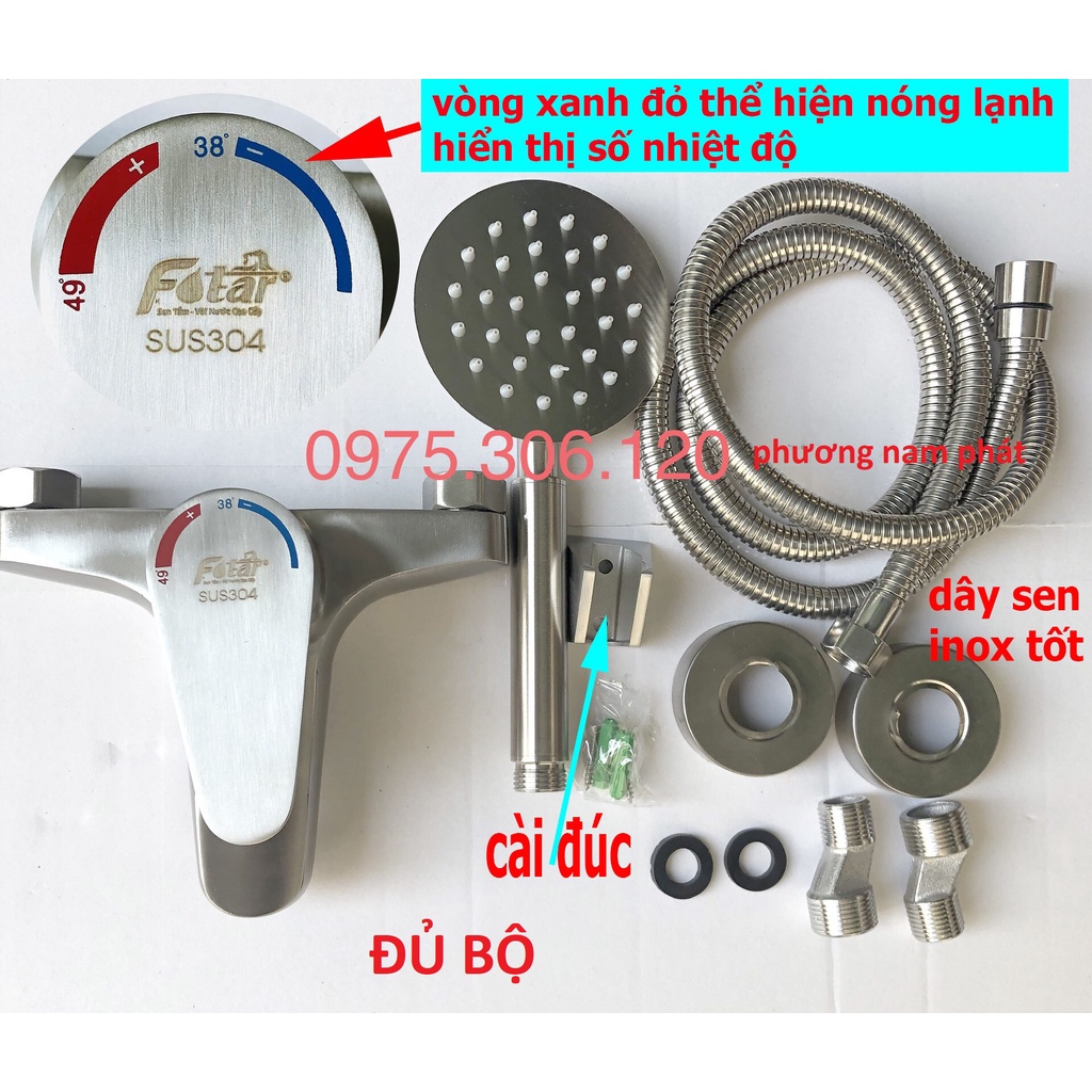 [HÀNG A1 có vòng xanh đỏ] Bộ Củ Sen Tắm NÓNG LẠNH và Tay Sen và Dây 100%  INOX 304 N2002 Fotar, lõi nước tốt hàng đẹp