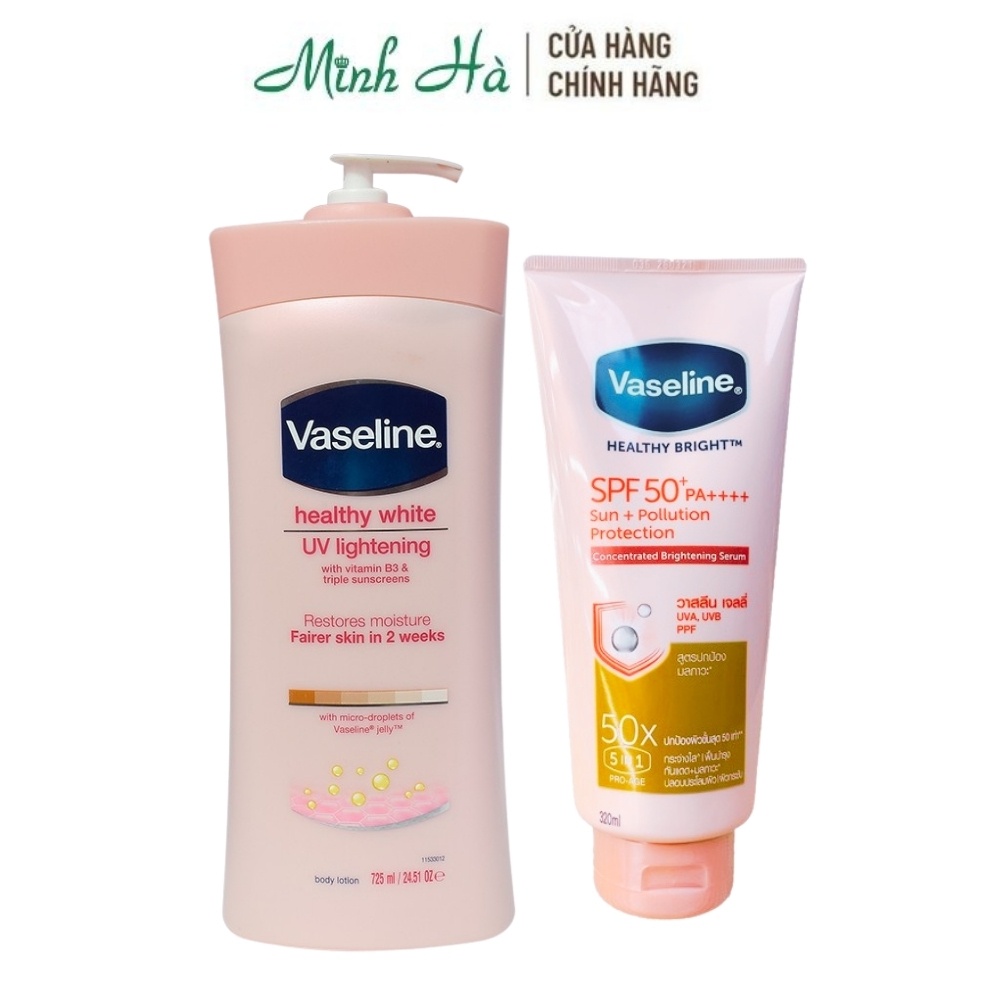 Bộ đôi sữa dưỡng thể ngày và đêm Vaseline Healthy White 725ml &amp; Vaseline 50x Thái Lan 320ml