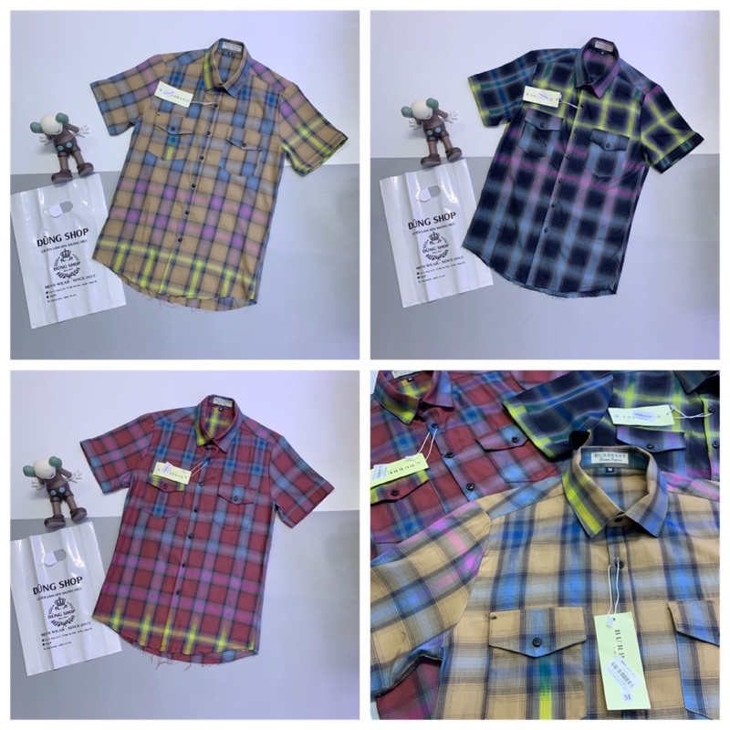 Sơ mi cộc BBR kẻ rách rưới - Sơ mi kẻ ô cực chất