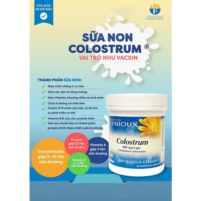 Sữa non  tăng sức đề kháng chống còi xương cho bé từ sơ sinh, mẹ bầu Ternicol Colostrum, Pháp/Thụy Điển