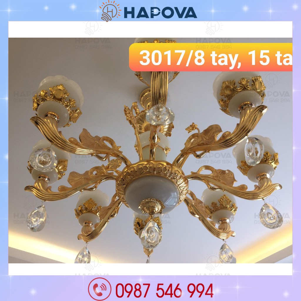 Đèn chùm phòng khách, đèn trần trang trí HAPOVA ROSY 3017 + Tặng kèm bóng led AS Vàng
