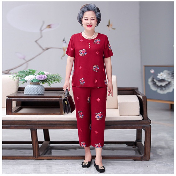 (HÀNG SẴN) Bộ Đồ Mặc Nhà Cotton Lụa Mềm Mát Cho Bà Cho Mẹ AB14 - Hàng Quảng Châu Cao Cấp