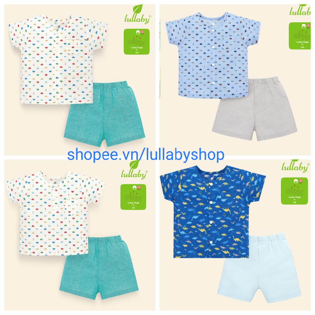 Bộ cộc tay cotton Poplin Lullaby cao cấp, bộ bé trai Lullaby new 2020