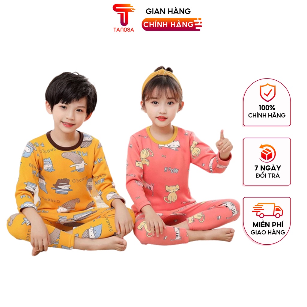 Bộ quần áo nỉ dài tay lót bông TANOSA đồ mặc nhà mùa đông ấm áp cho bé trai và gái dưới 6 tuổi