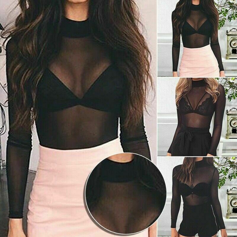 [Mã FASHIONT4WA2 giảm 10K đơn 50K] Áo thun dài tay thiết kế dạng lưới xuyên thấu quyến rũ cho nữ | BigBuy360 - bigbuy360.vn