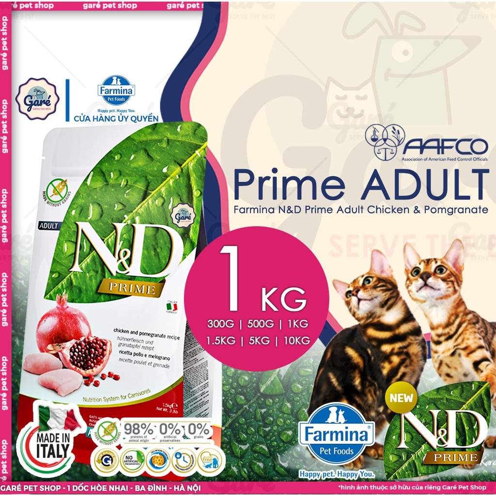 1kg - Hạt N&D Prime Adult Cats cho Mèo trên 12th - Farmina ® N&D ™ Prime Chicken & Pomgranate for Cats Adult