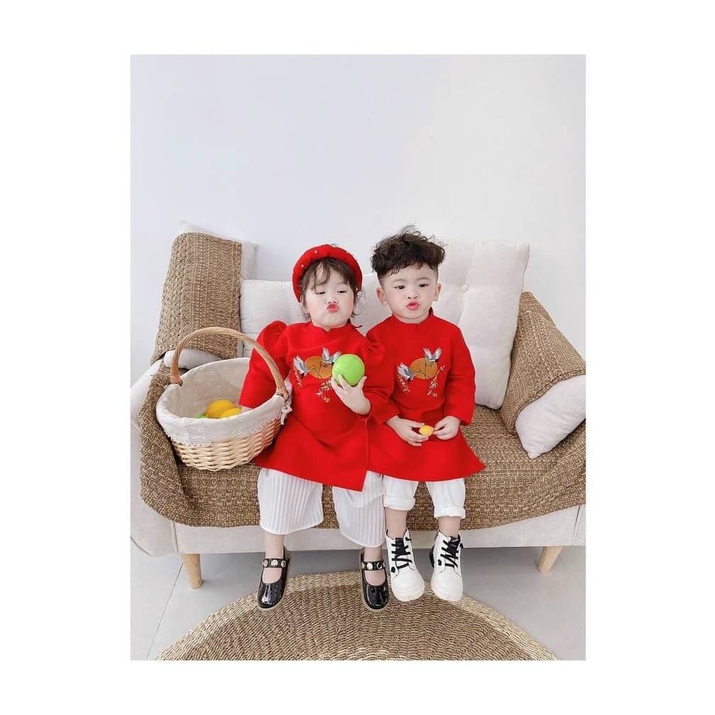 Áo dài lụa bé trai có thêu hình Hạc siêu đẹp cho bé diện tết  ADCT