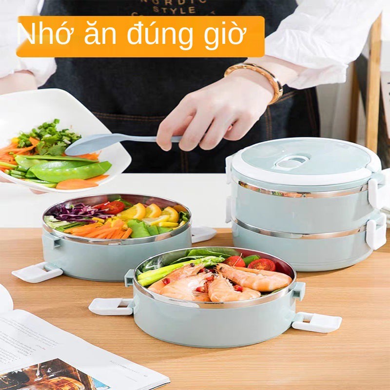 tô cơm giữ nhiệt nhiều lớp Hộp inox cô gái sinh viên nữ văn phòng dễ thương hàn quốc Công nhân có nắp Bento