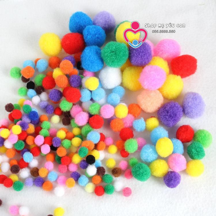 Bịch 1000 hạt pom pom 1cm 1.5cm 2.0cm 2.5cm 3.0cm học liệu giáo dục sớm Montessori SỈ POMPOM