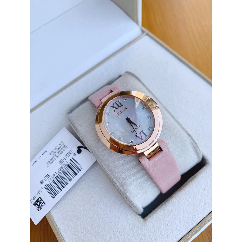 Đồng hồ nữ chính hãng Citizen Eco-Drive Capella Diamond Accent Leather EX1513-18D - Máy pin - Kính cứng