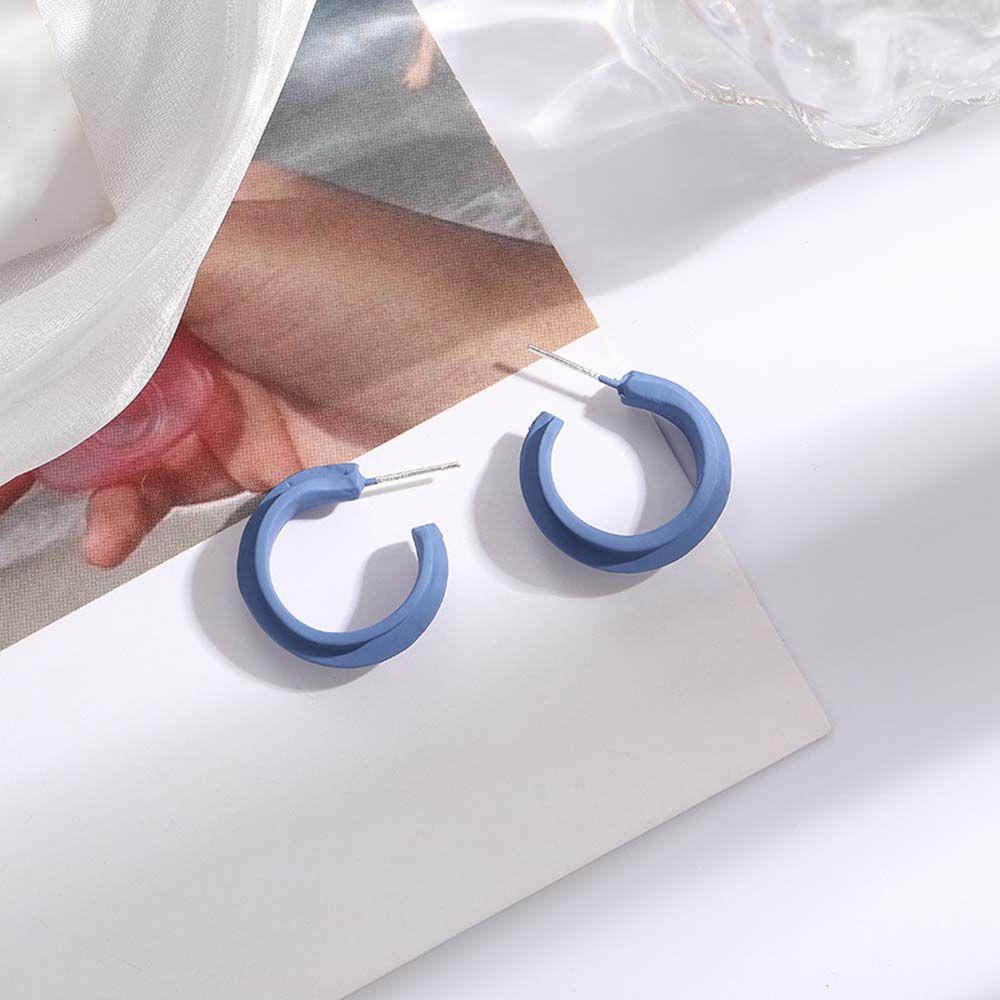 Khuyên Tai Tròn Màu Trắng Xanh Lam Phong Cách Hàn Quốc Thanh Lịch
