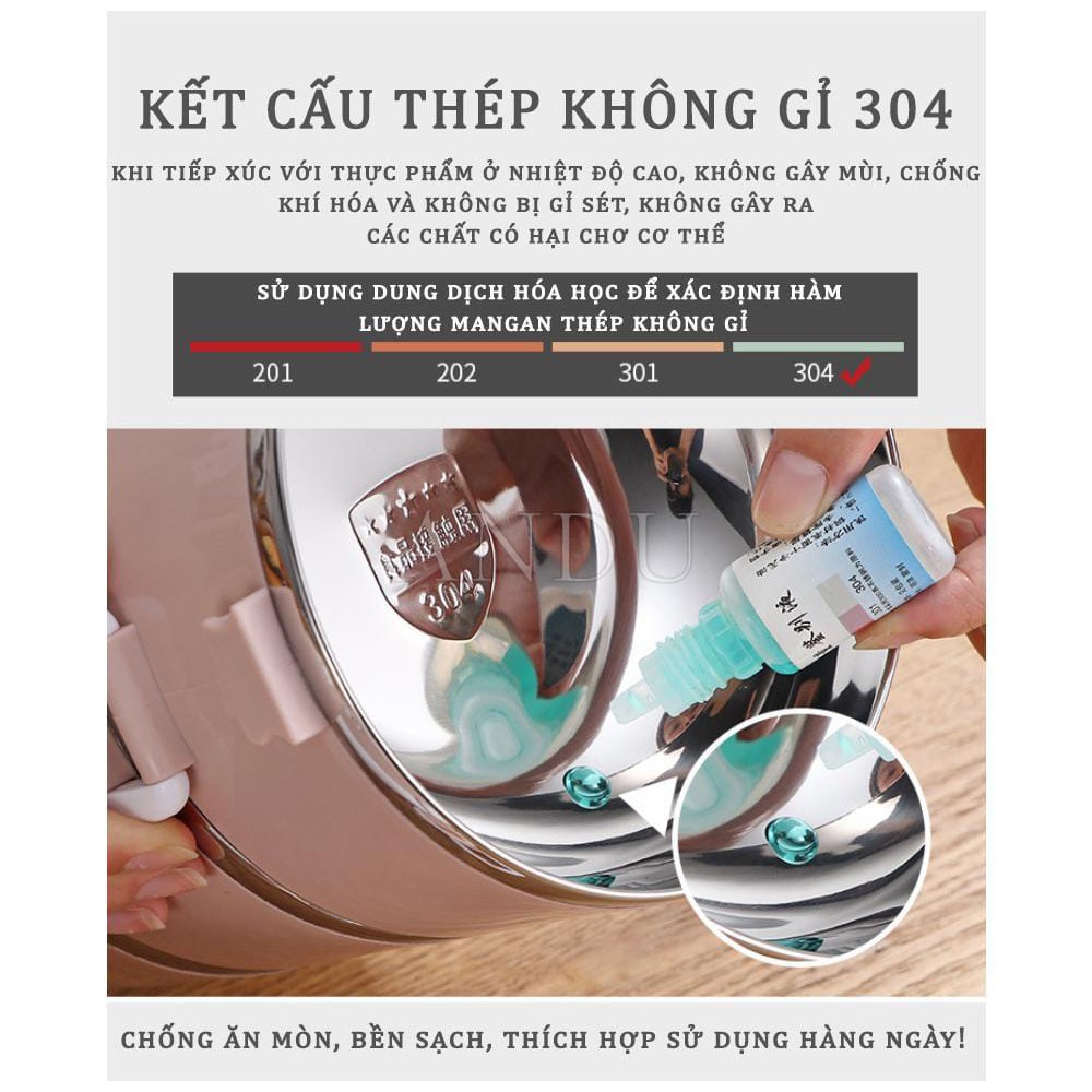 Hộp Đựng Cơm Văn Phòng Giữ Nhiệt 4 Tầng, Cặp Lồng Đựng Cơm Bằng Lúa Mạch Lõi Inox Cao Cấp Tiện Dụng