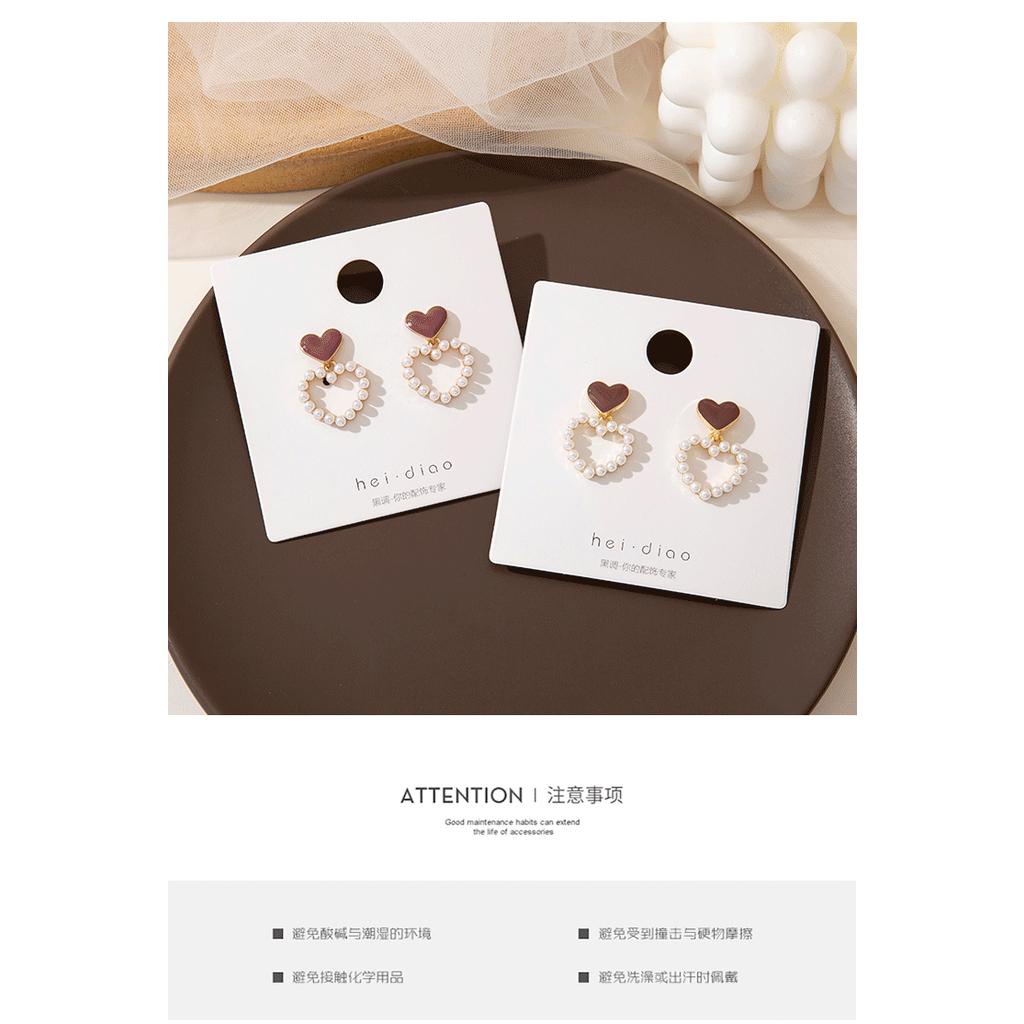 MOCHASHUĐôi khuyên tai Mochashu mạ bạc 925 mặt trái tim đính hạt ngọc trai nhân tạo xinh xắn dành cho nữ