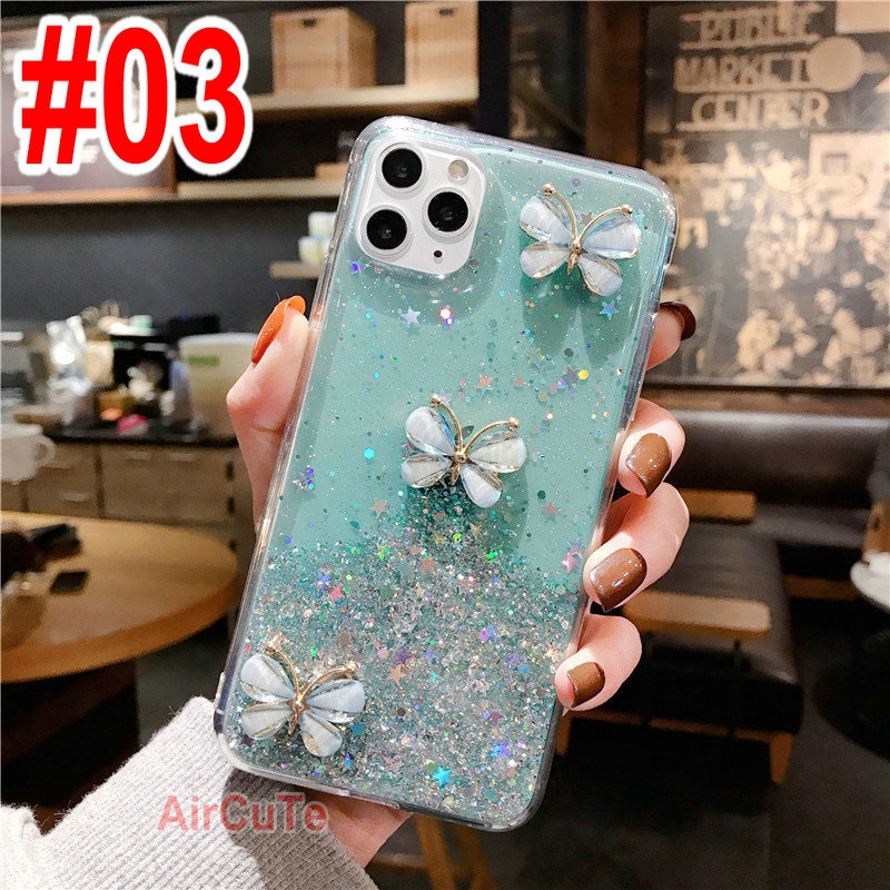 Samsung S8 S9 Plus Note 8 9 A6 Plus A8 A9 J8 2018 J4 J6 M10 M20 3D Butterfly Glitter Bling Soft Case Cover