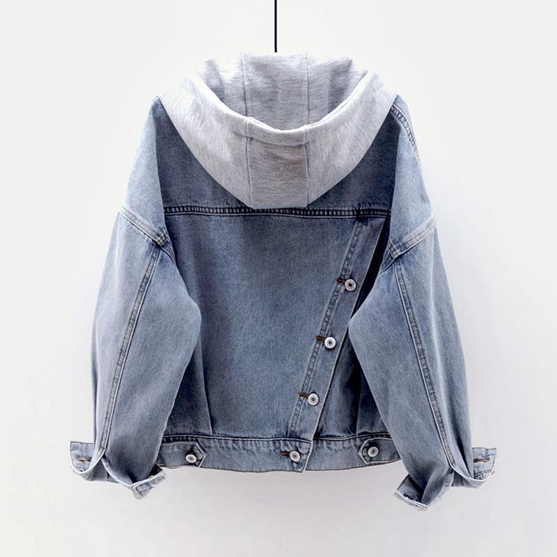 Áo Khoác Denim Tay Dài Có Nón Thời Trang Nữ Tính
