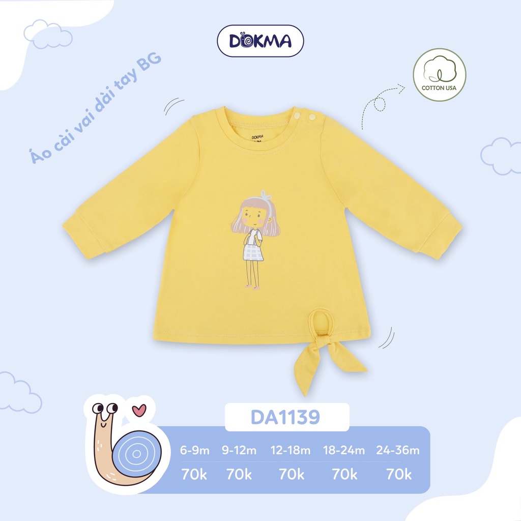 Áo dài tay cài vai cotton mỏng cho bé gái Dokma (9-36 tháng)