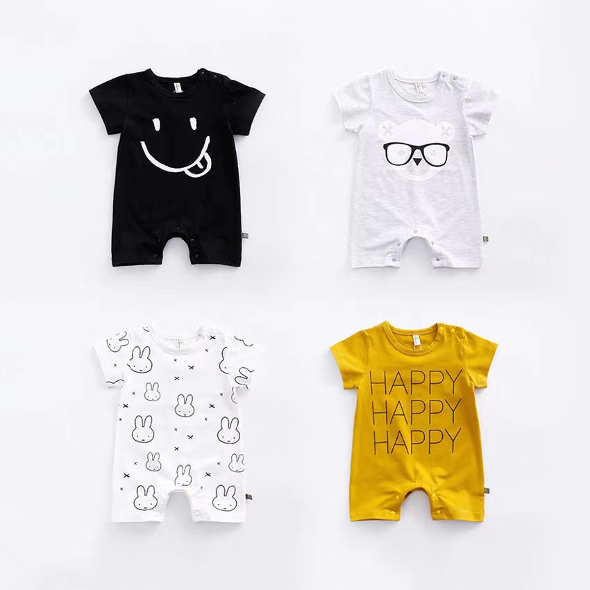 Jumpsuit Luckycandy tay ngắn chất liệu cotton họa tiết hoạt hình xinh xắn dành cho bé 3-36 tháng