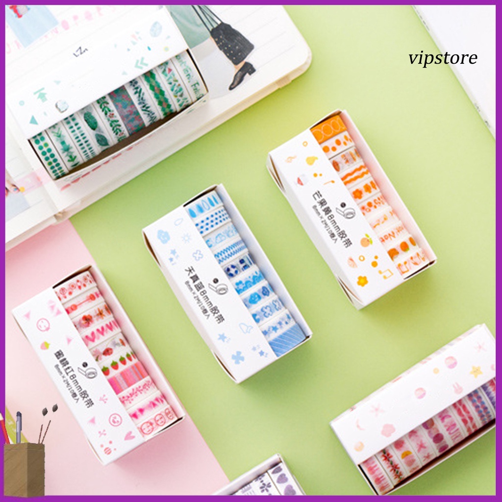 Set 10 Cuộn Băng Keo Washi Họa Tiết Quả Dâu Chấm Bi Diy Trang Trí Sổ Tay