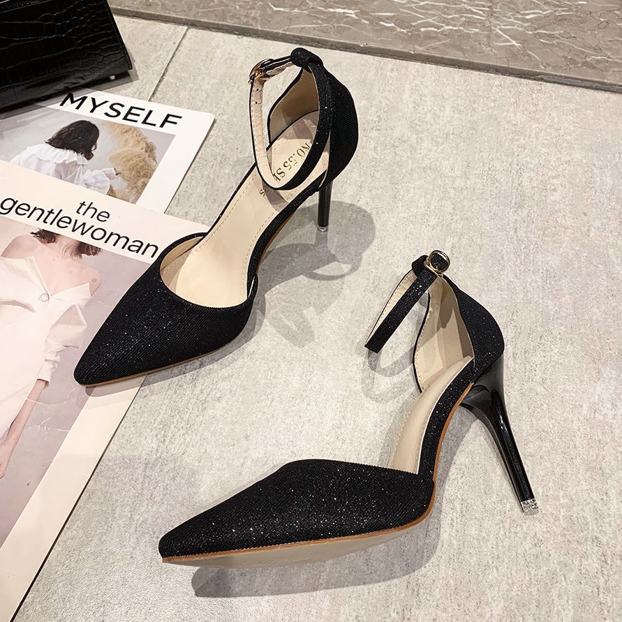 Dép phụ nữ 2021 mới giày cao gót sinh viên cổ tích stiletto người lớn bữa tiệc sequins một từ khóa đôi
