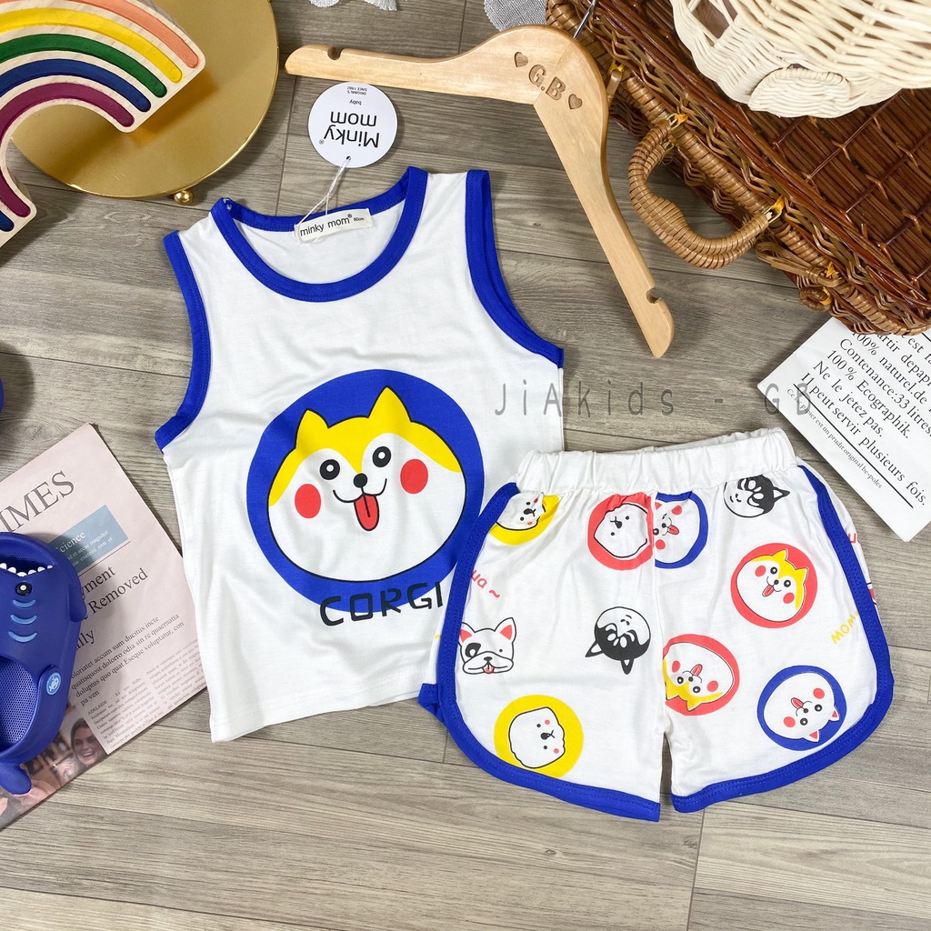 [Bé:6-27kg] Bộ Quần Áo Ba Lỗ Minky Mom, Vải Thun Lạnh Thoáng Mát Trơn, In Hình Hoạt Hình Cho Bé- Mã: BL-IN22