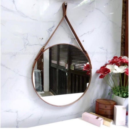 Gương treo tường gương tròn viền dây da treo gương trang điểm đẹp để trang trí decor phòng khách phòng ngủ nhà tắm