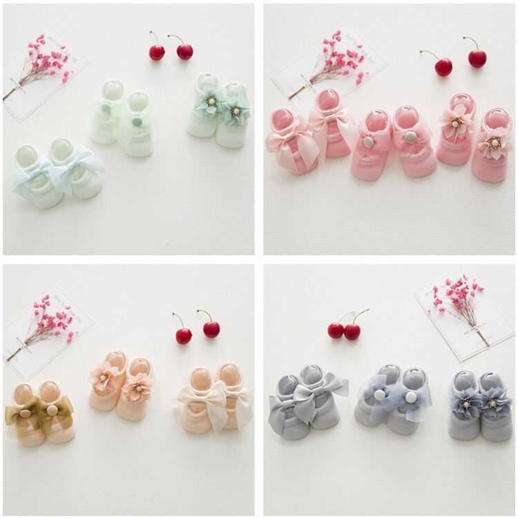 Set 3 Đôi Tất cotton Phối Nơ Màu Sắc Ngọt Ngào Cho Bé