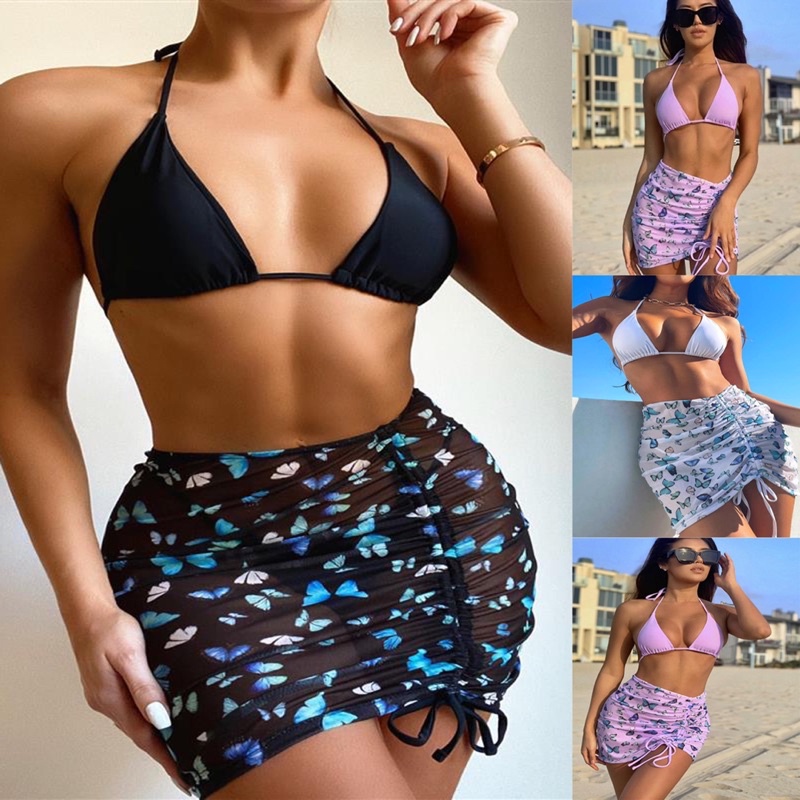 Set Bơi Trendy Đồ Bơi Áo Tắm Bikini Đi Biển 2 Mảnh Choàng Quyến Rũ S M L XL