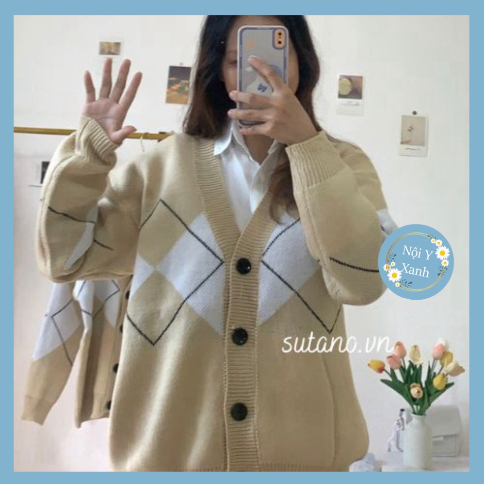 áo khoác cardigan len nữ dáng thon dài phối hoa văn kẻ caro rubi chất len lông thỏ đẹp thời thượng A175 noiyxanh hot tre