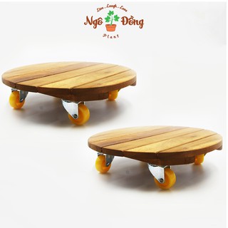 Bộ 2 Đế Lót Để Chậu Cây Cảnh Chậu Hoa Có Bánh Xe Chịu Lực Đến 120kg Bằng Gỗ Tràm Bông Vàng [Hàng Có Sẵn]