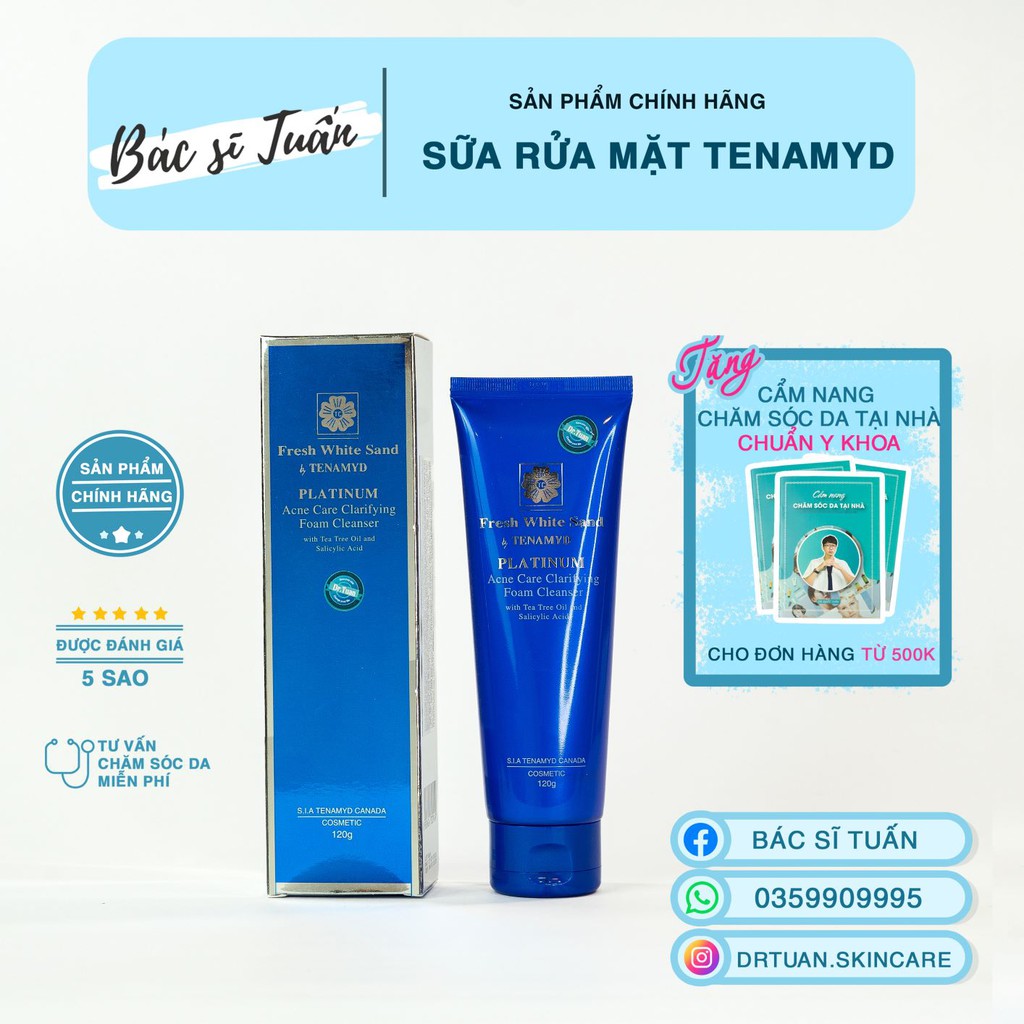 Sữa Rửa Mặt Ngăn Ngừa Mụn - TENAMYD Fresh White Sand Platinum Acne Care Clarifying Foam Cleanser 120ml [CHÍNH HÃNG]