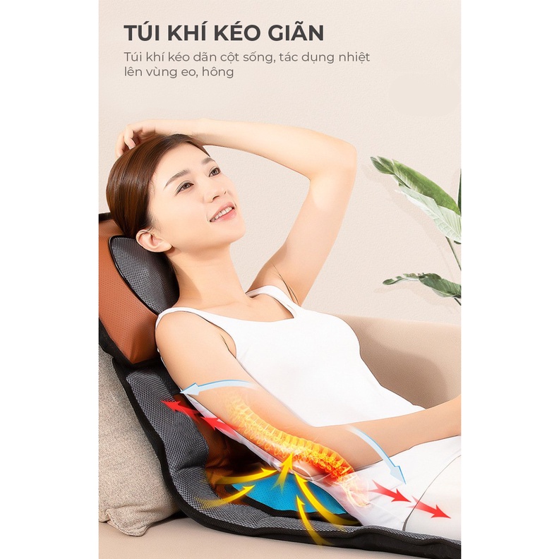 Nệm massage toàn thân Vispo VP-N20D chất liệu da, rung đa điểm giúp massage lưng, vai, gáy - Có gối massage hồng ngoại