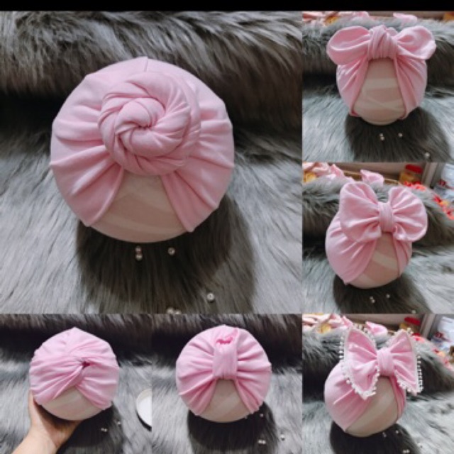 nón turban mầu hồng xinh xắn cho bé gái thêm điệu đà ( 5-10kg)