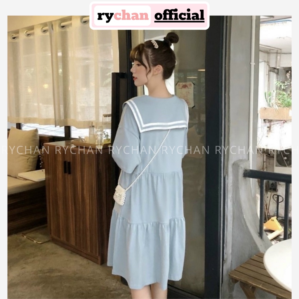 Đầm Babydoll Thủy Thủ Nhún Tầng Dễ Thương Ulzzang, Đầm Xòe Form Rộng Cute Cổ Peter Pan Màu Hồng Vàng Xanh - DX9956