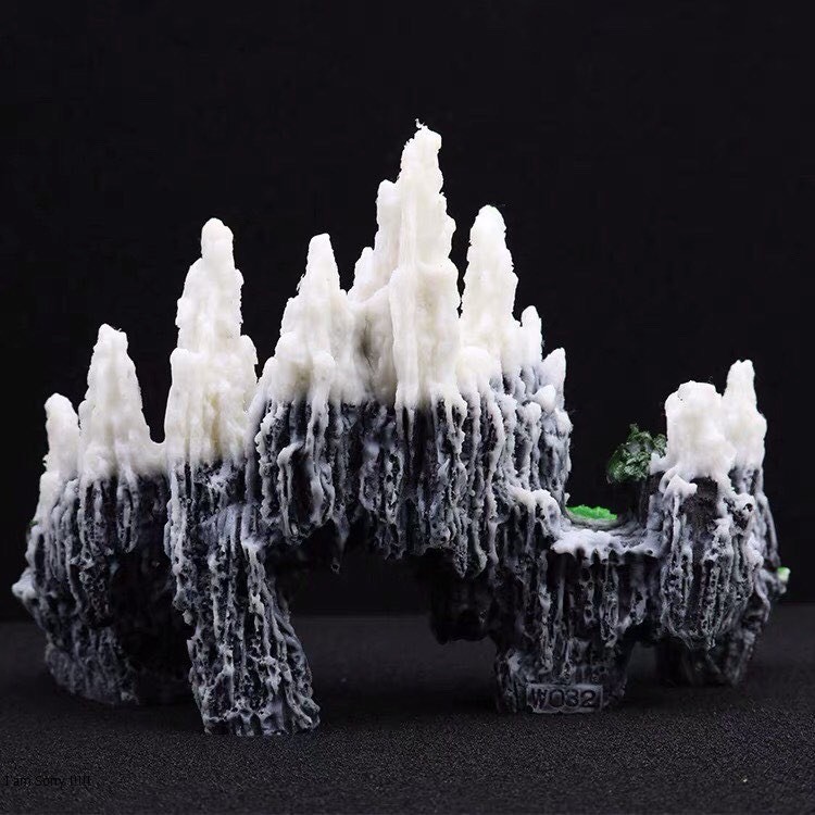 Mô hình hòn non bộ núi tuyết ngôi chùa đá giả sơn trang trí bể cá