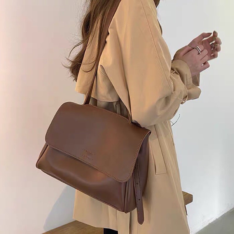 Túi da vintage xịn đeo được 2 kiểu công sở, đi học (có sẵn, hình thật)- MS05